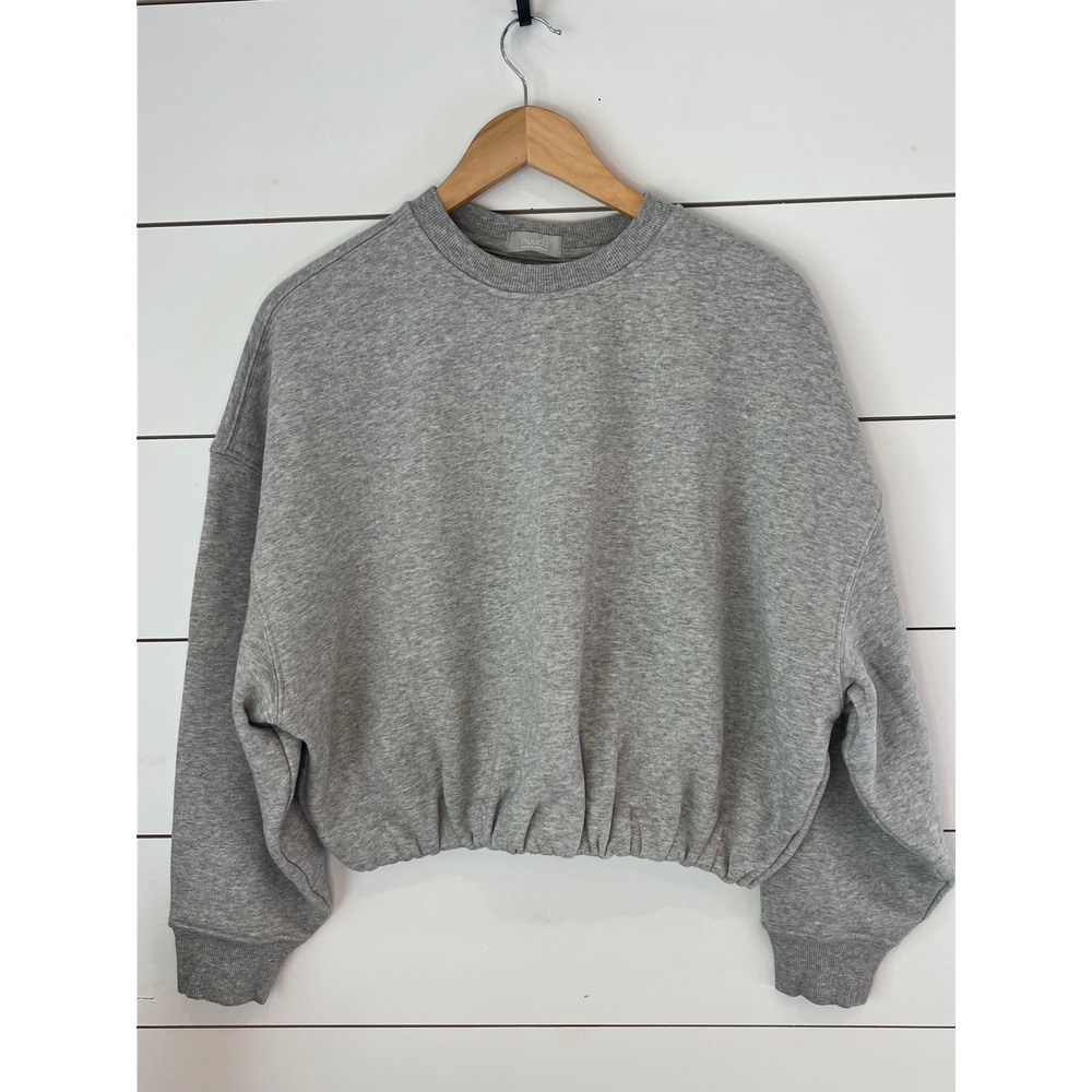 Nuuds Women Oversized Crop Sweatshirt Heather Grey Small clean girl minimalist